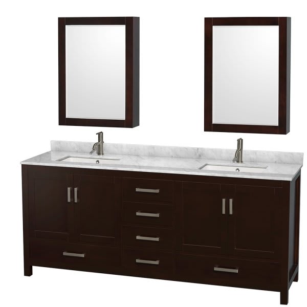 Wyndham Collection Sheffield 80 In. Double Bathroom Vanity W/ Medicine Cabinets (Espresso)
