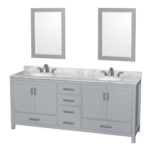 Wyndham Collection Sheffield 80 In. Double Bathroom Vanity W/ Oval Sinks, And Mirrors (Gray)