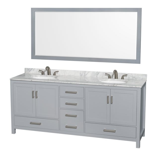 Wyndham Collection Sheffield 80 In. Double Bathroom Vanity W/ Top, Sinks, And Mirror (Gray)