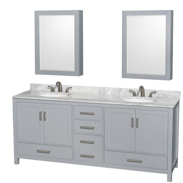 Wyndham Collection Sheffield 80 In. Double Bathroom Vanity W/ Medicine Cabinets (Gray)