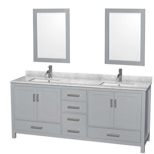 Wyndham Collection Sheffield 80 In. Double Bathroom Vanity W/ Top, Sinks, And Mirrors (Gray)