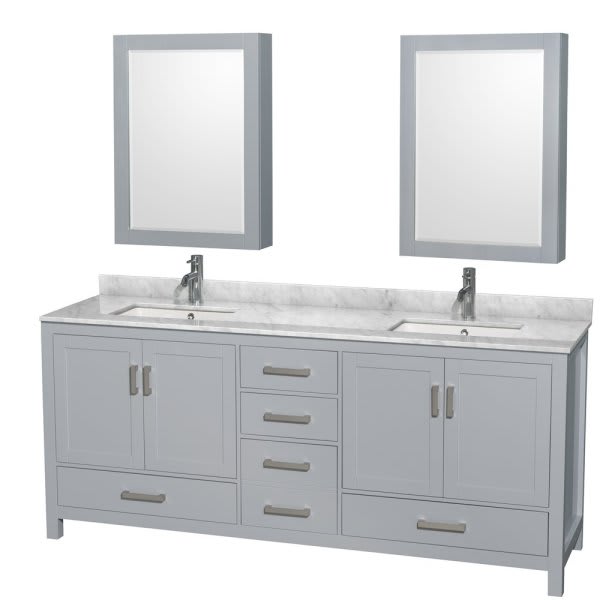 Wyndham Sheffield Gray Double Bath Vanity 80 Inch With Top And Medicine Cabinet
