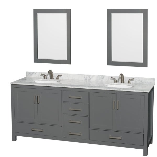 Wyndham Sheffield Dark Gray Double Bath Vanity 80 With 24 Inch Mirror