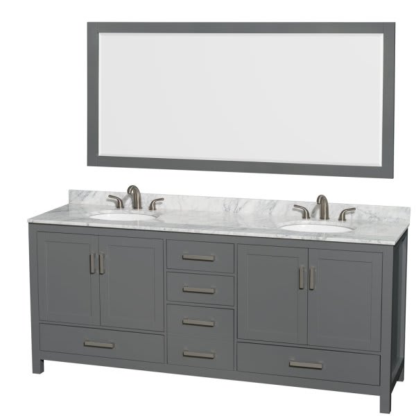 Wyndham Sheffield Dark Gray Double Bath Vanity With Oval Sink, 70 Inch Mirror