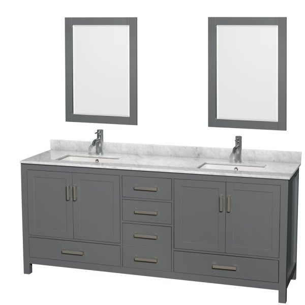 Wyndham Sheffield Dark Gray Double Bath Vanity With Top And 24 Inch Mirror