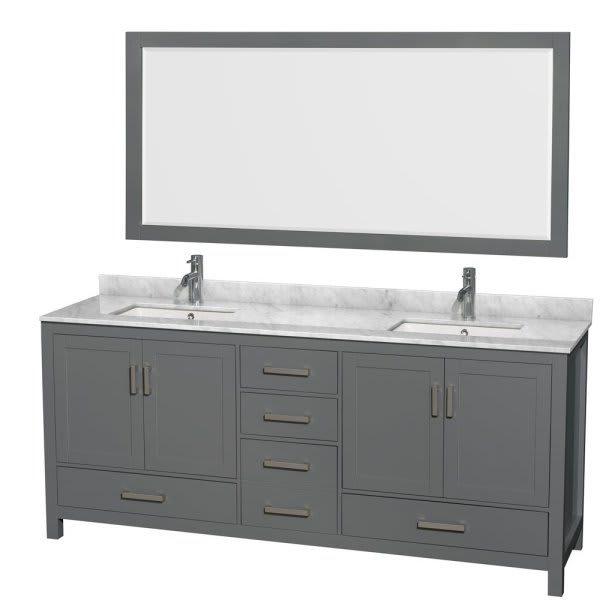 Wyndham Sheffield Dark Gray Double Bath Vanity With Top And 70 Inch Mirror
