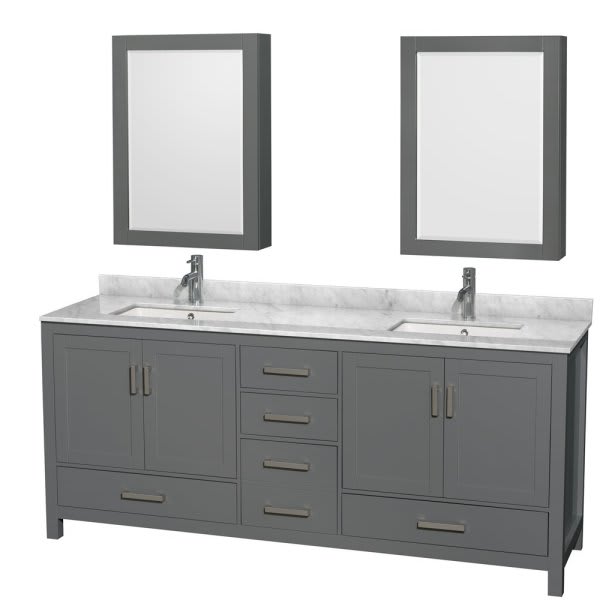 Wyndham Sheffield Dark Gray Double Bath 80 In Vanity With Top And Medicine Cabinet