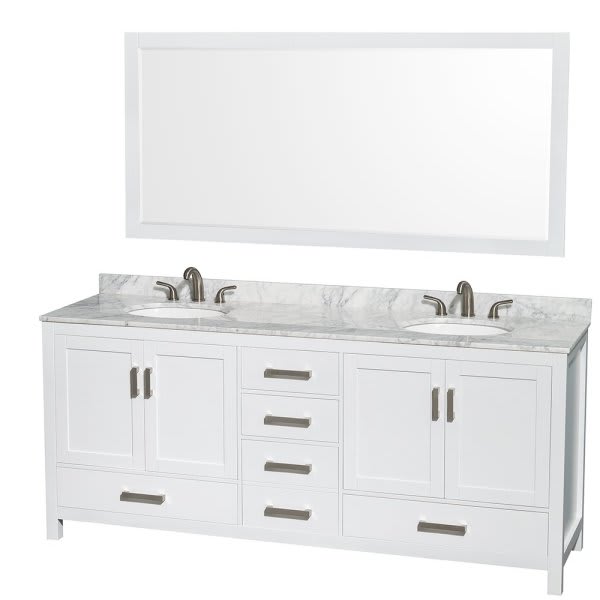 Wyndham Sheffield White Double Bath Vanity With Top,oval Sink, 70 Inch Mirror