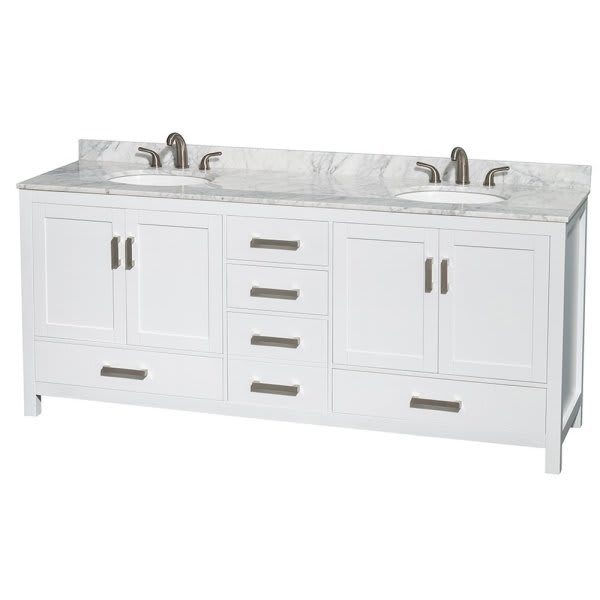 Wyndham Sheffield White Double Bath Vanity 80 Inch With Top, Oval Sink