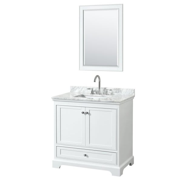 Wyndham Deborah White Single Bath Vanity With Top, Square Sink AndMirror