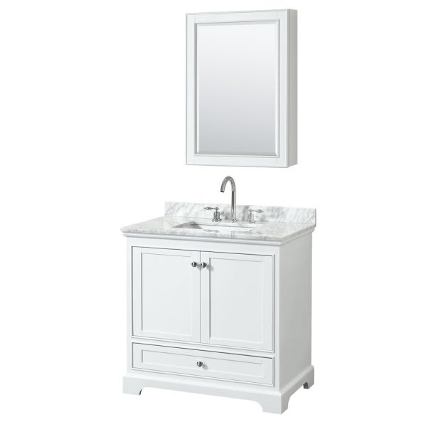 Wyndham Deborah White Single Bath Vanity 36 Inch With Top And Medicine Cabinet