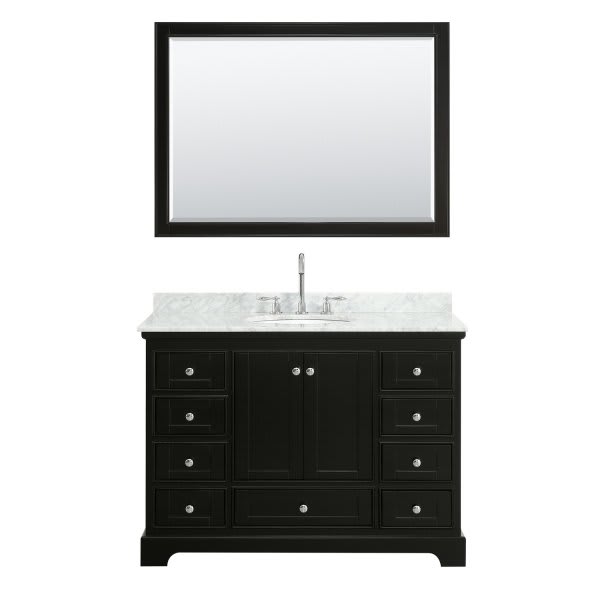 Wyndham Deborah Dark Espresso Single Bath Vanity, With Oval Sink And Mirror