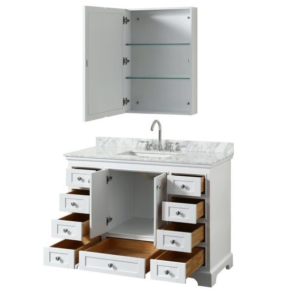 Wyndham Deborah White Single Bath Vanity 48 Inch With Top And Medicine Cabinet