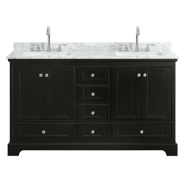Wyndham Deborah Dark Espresso Double Bath Vanity 60 Inch With Top, Square Sink