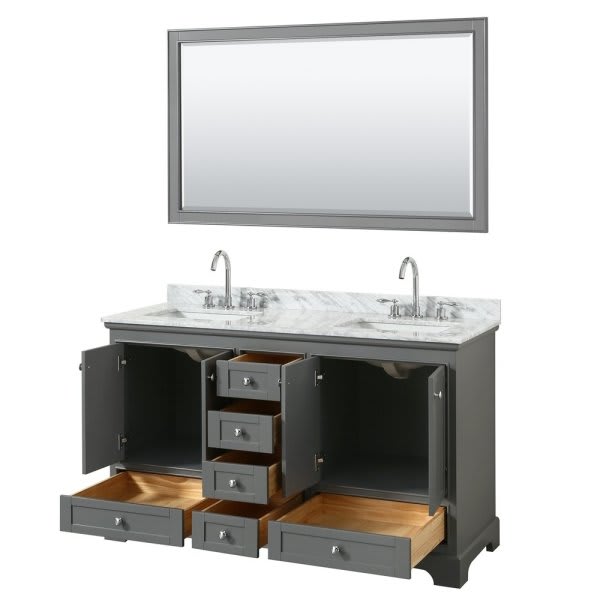 Wyndham Deborah Dark Gray Double Bath Vanity With Top And 58 Inch Mirror