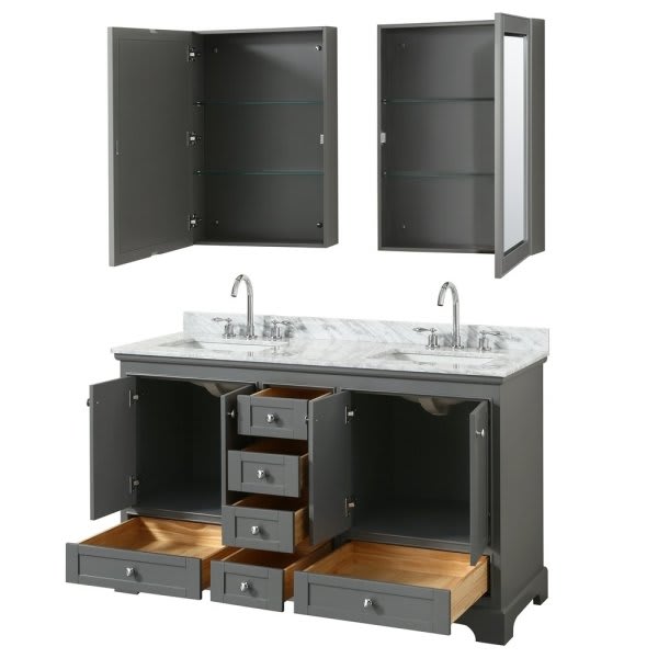 Wyndham Deborah Dark Gray Double Bath Vanity With Top And Medicine Cabinet