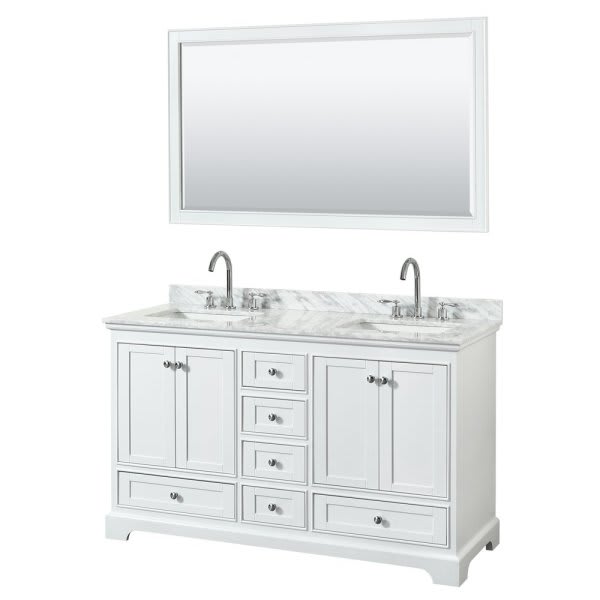 Wyndham Deborah White Double Bath Vanity With Top, Square Sink, Mirror