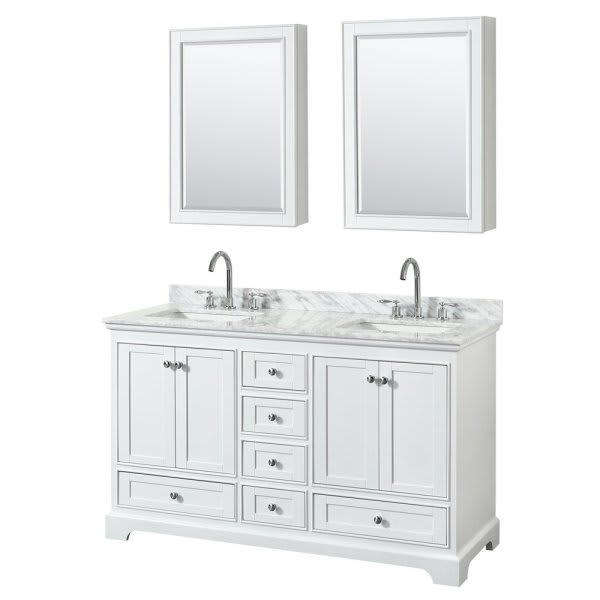 Wyndham Deborah White Double Bath Vanity 60 Inch With Top And Medicine Cabinets (Mirror Included)