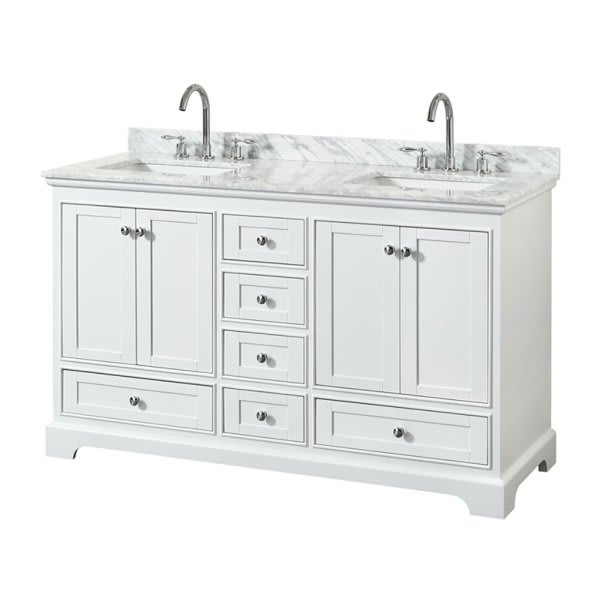 Wyndham Deborah White Double Bath Vanity 60 Inch With Top, Square Sink
