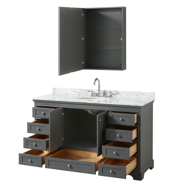 Wyndham Deborah Dark Gray Single Bath Vanity With Oval Sink, Medicine Cabinet (Mirror Included)