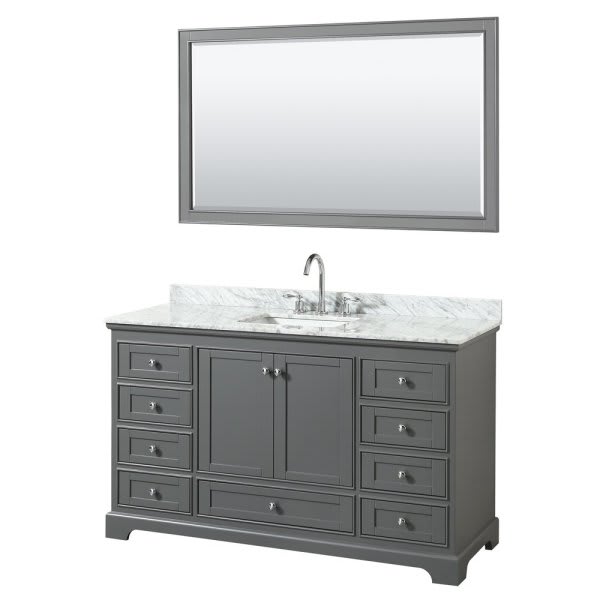 Wyndham Deborah Dark Gray Single Bath Vanity 60 Inch With Top, 58 Inch Mirror