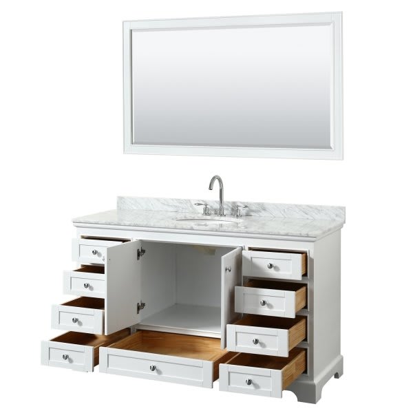 Wyndham Deborah White Single Bath Vanity With Top, Oval Sink And 58 Inch Mirror