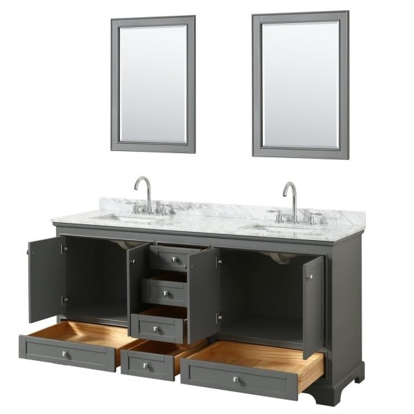 Wyndham Deborah Dark Gray Double Bath Vanity 72 Inch With Top, 24 Inch Mirror