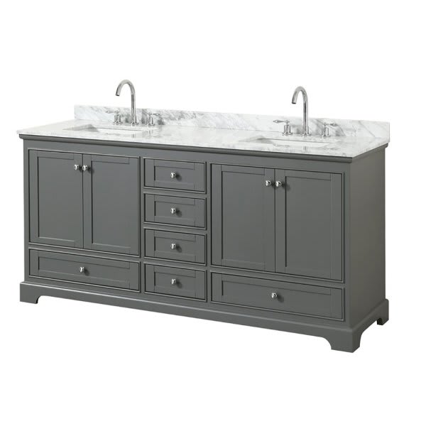 Wyndham Deborah Dark Gray Double Bath Vanity 72 Inch With Top, Square Sink