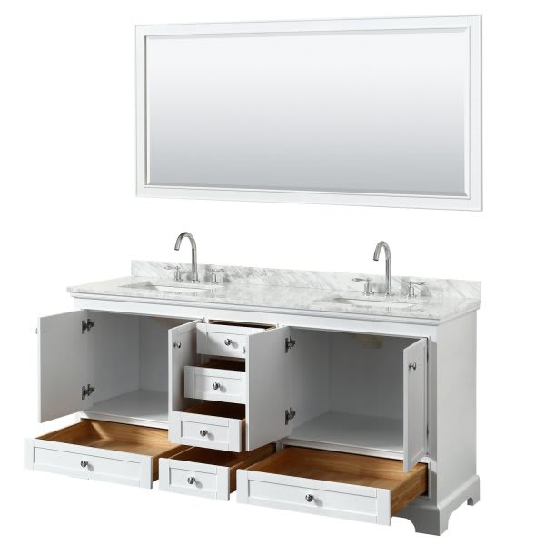 Wyndham Deborah White Double Bath Vanity With Top,square Sink, 70 Inch Mirror