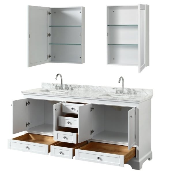 Wyndham Deborah White Double Bath Vanity With Top, Square Sink, Medicine Cabinet (Mirror Included)