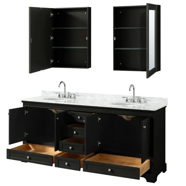 Wyndham Deborah Espresso Double Bath Vanity, With Oval Sink, Medicine Cabinets (Mirrors Included)