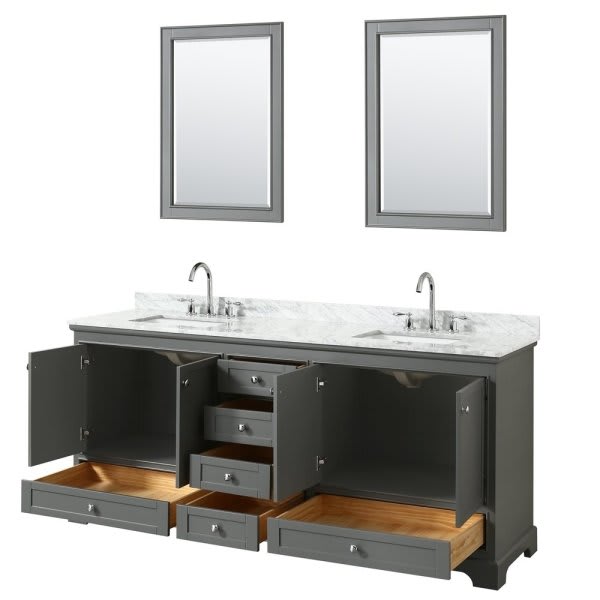 Wyndham Deborah Dark Gray Double Bath Vanity 80 Inch With Top, 24 Inch Mirror