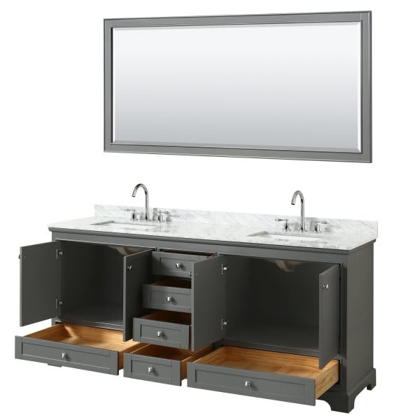 Wyndham Deborah Dark Gray Double Bath Vanity 80 Inch With Top , 70 Inch Mirror
