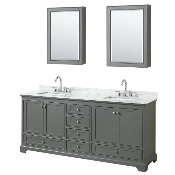 Wyndham Deborah Dark Gray Double Bath VanityWith Top And Medicine Cabinet