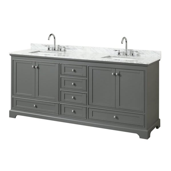 Wyndham Deborah Dark Gray Double Bath Vanity 80 Inch With Top, Square Sink