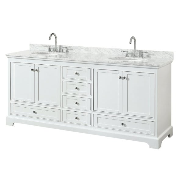 Wyndham Deborah White Double Bath Vanity 80 Inch With Top, Oval Sink
