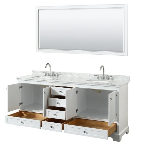 Wyndham Deborah White Double Bath Vanity With Top, Square Sink, 70 Inch Mirror