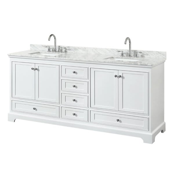Wyndham Deborah White Double Bath Vanity 80 Inch With Top, Square Sink