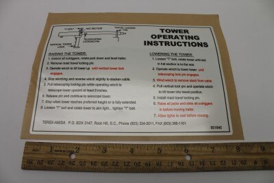 Genie Part # 851640GT – Decal Tower Operating