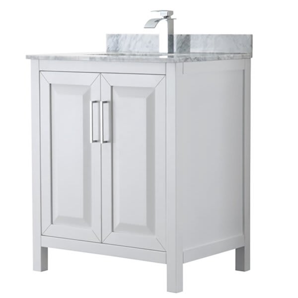 Wyndham Daria White Single Bath Vanity 30" With Carrara Marble Countertop & Sink