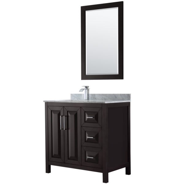 Wyndham Daria Dark Espresso Single Bath Vanity 36" With Top, Sink & 24" Mirror