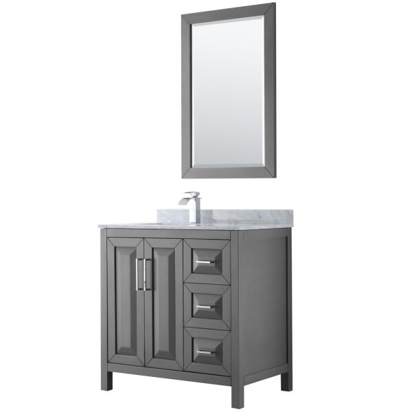 Wyndham Daria Dark Gray Single Bath Vanity 36" With Square Sink & 24" Mirror