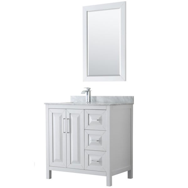 Wyndham Daria White Single Bath Vanity 36" With Countertop, Sink & 24" Mirror