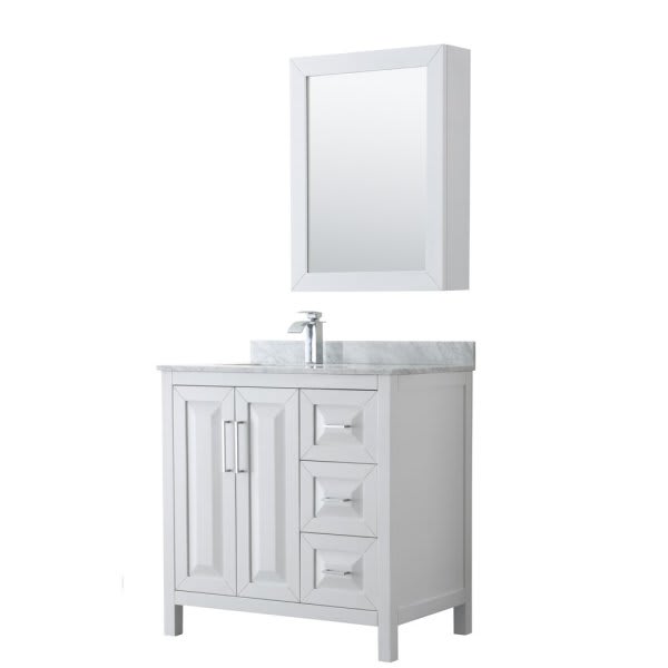 Wyndham Daria White Single Bath Vanity 36" With Countertop & Med Cabinet (Mirror Included)