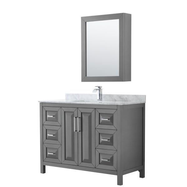 Wyndham Daria Dark Gray Single Bath Vanity 48" W/Marble Top & Medicine Cabinet