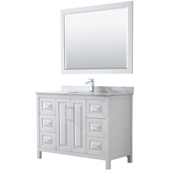 Wyndham Daria White Single Bath Vanity 48" With Square Sink & 46" Mirror