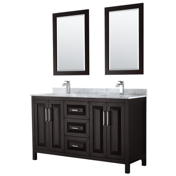 Wyndham Daria Dark Espresso Double Bath Vanity 60" With Square Sink & 24"Mirror