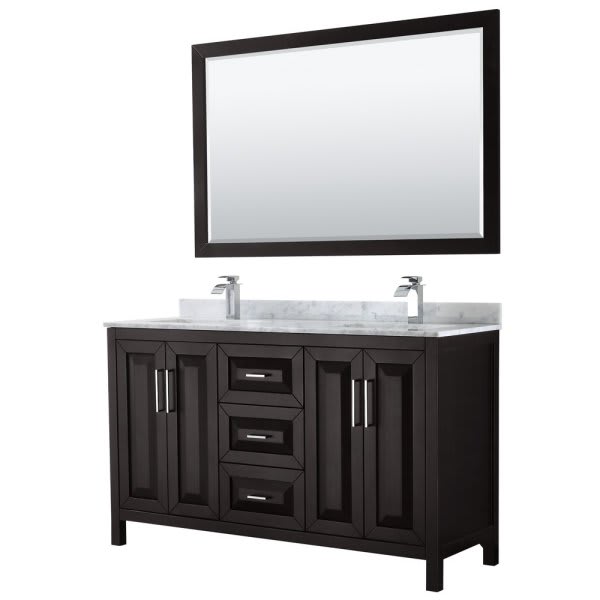 Wyndham Daria Dark Espresso Double Bath Vanity 60" With Countertop & 58" Mirror