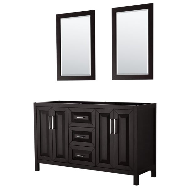 Wyndham Daria Dark Espresso Double Bath Vanity 60" With 24" Mirror