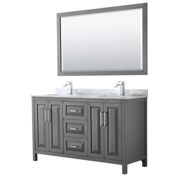 Wyndham Daria Dark Gray Double Bath Vanity 60" With 58" Mirror And Square Sink
